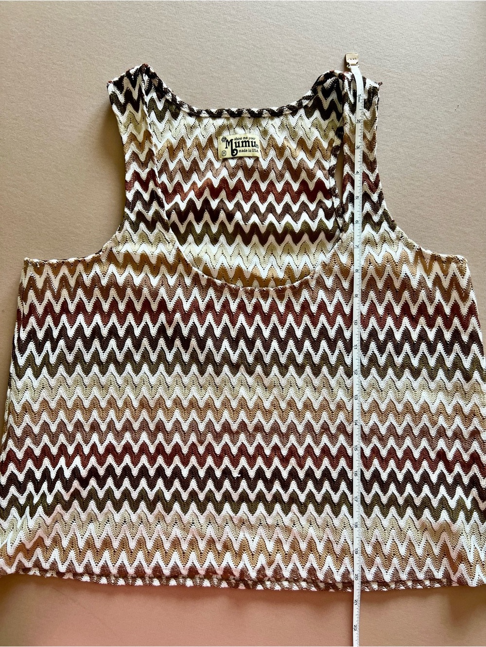 Show Me Your Mumu Chevron Crochet Knit Swing Tank Top Brown Cream Medium - Picture 9 of 15
